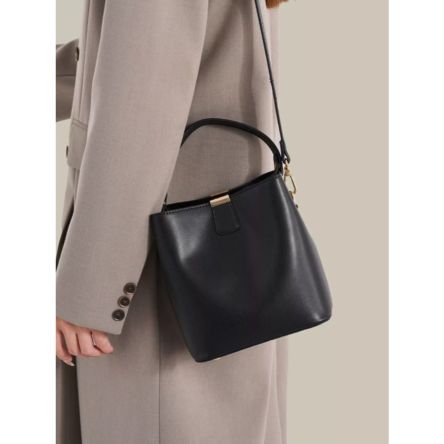 PU Leather Bucket Crossbody Bag with Gold-Tone Hardware Black / onesize Apparel and Accessories