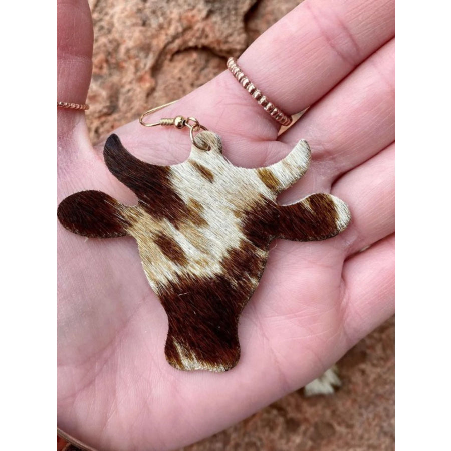 PU Leather Bull Head Earrings Brown / One Size Apparel and Accessories