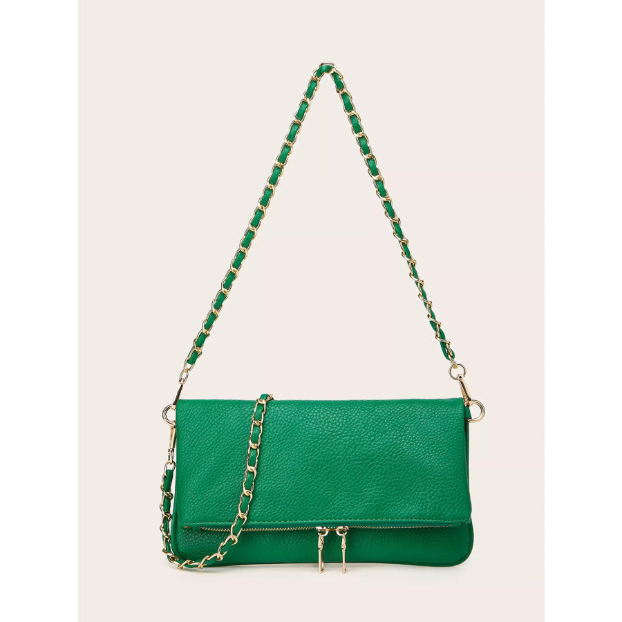 PU Leather Chain Strap Shoulder Bag Green / ONESIZE Apparel and Accessories