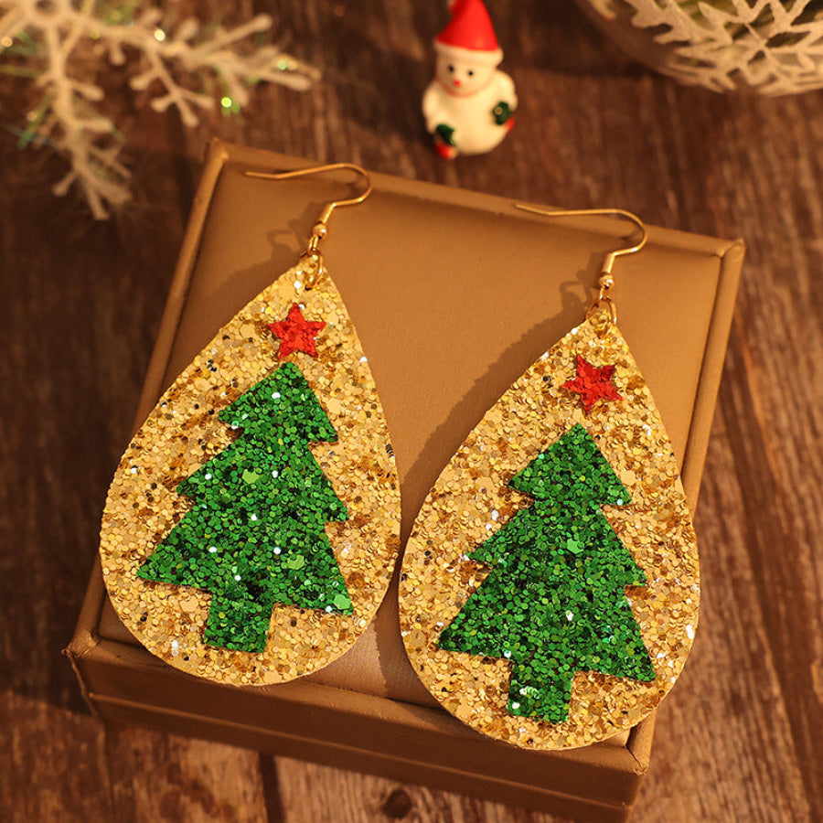 PU Leather Christmas Tree Earrings Gold / One Size Apparel and Accessories