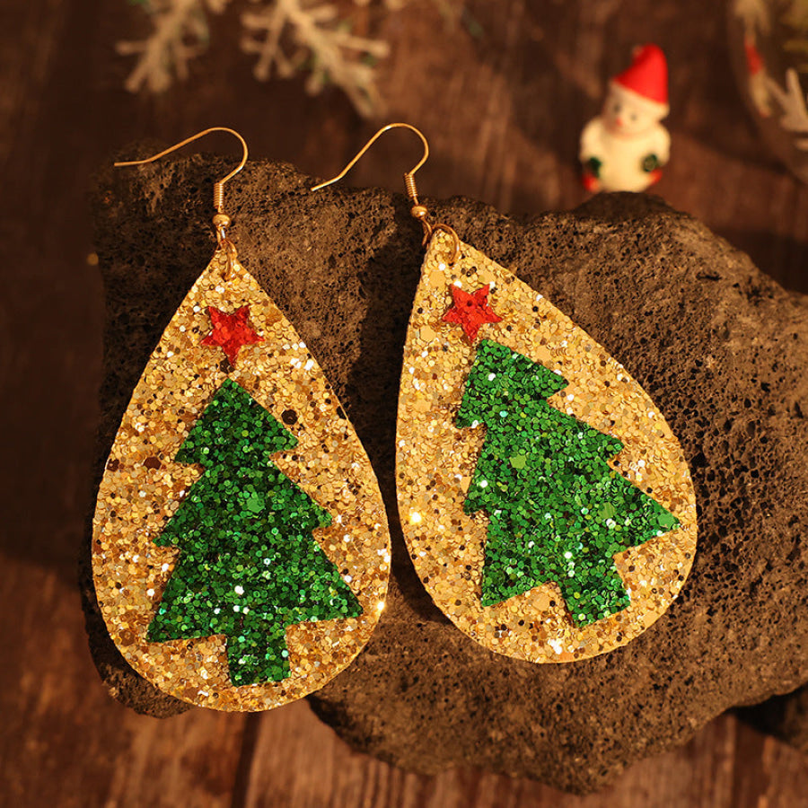 PU Leather Christmas Tree Earrings Gold / One Size Apparel and Accessories