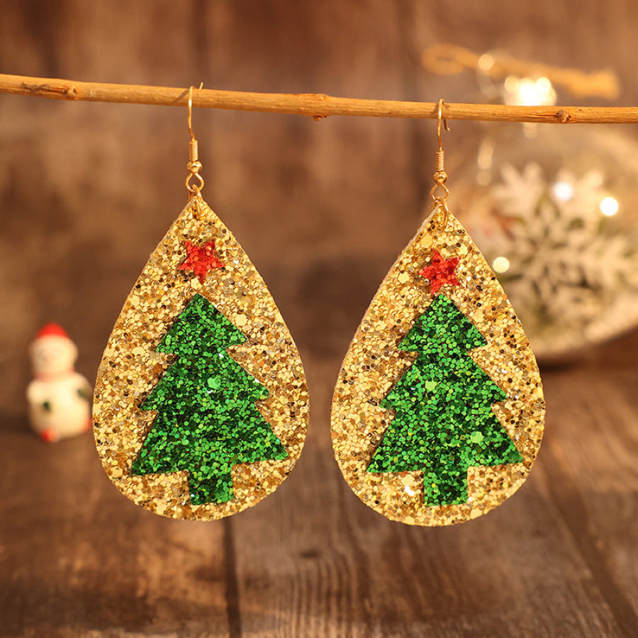 PU Leather Christmas Tree Earrings Gold / One Size Apparel and Accessories