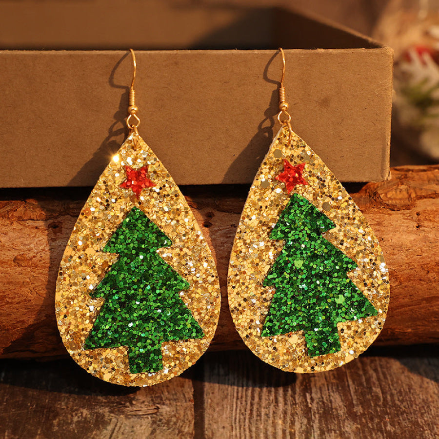 PU Leather Christmas Tree Earrings Gold / One Size Apparel and Accessories