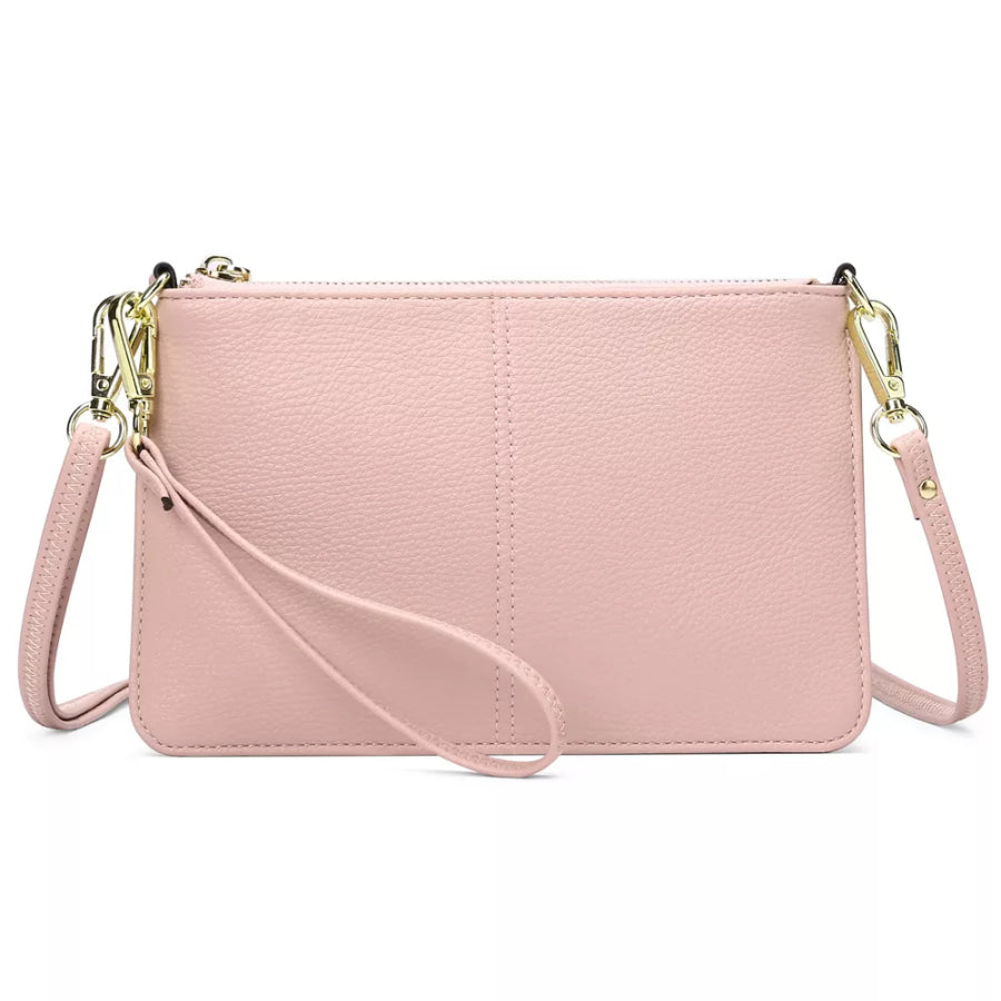 PU Leather Clutch with Detachable Straps Light Pink / ONESIZE Apparel and Accessories