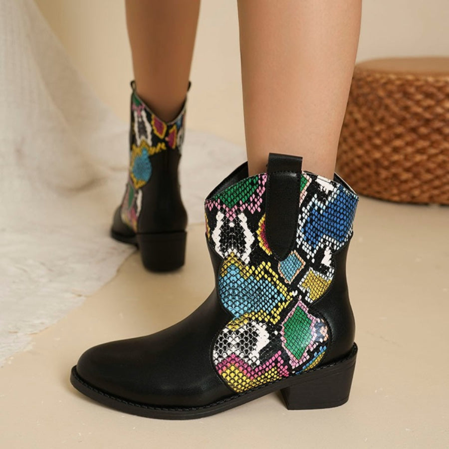 PU Leather Color Block Boots Snakeskin / 35(US4) Apparel and Accessories