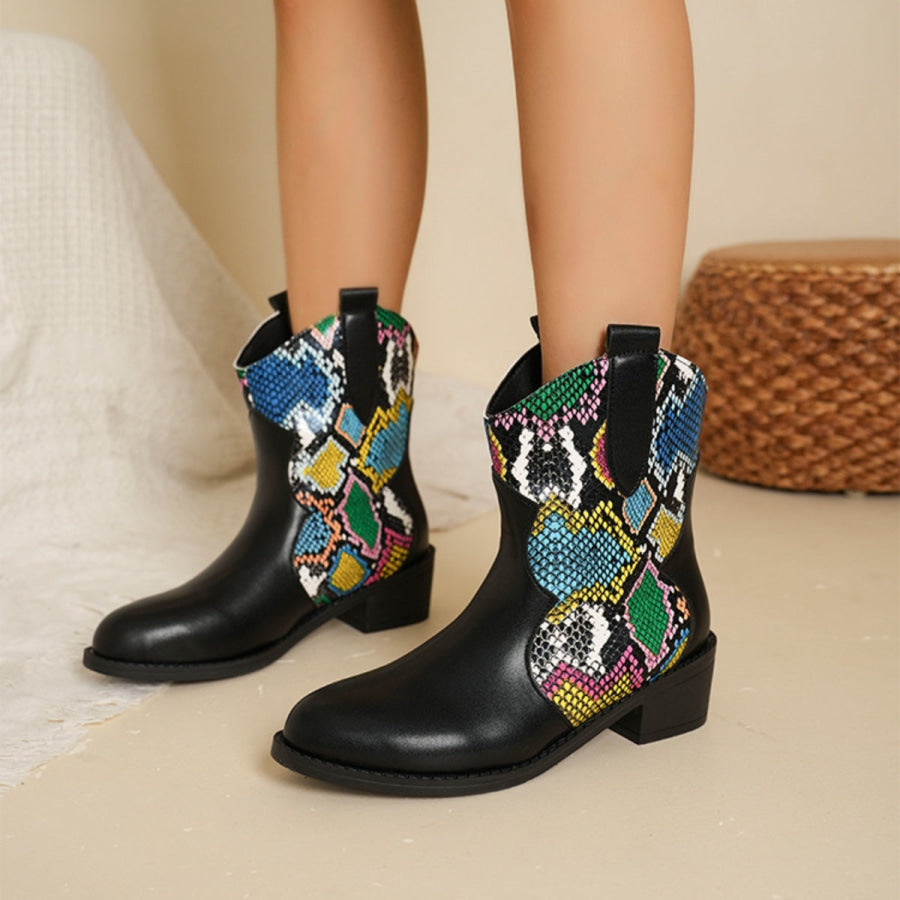 PU Leather Color Block Boots Snakeskin / 35(US4) Apparel and Accessories
