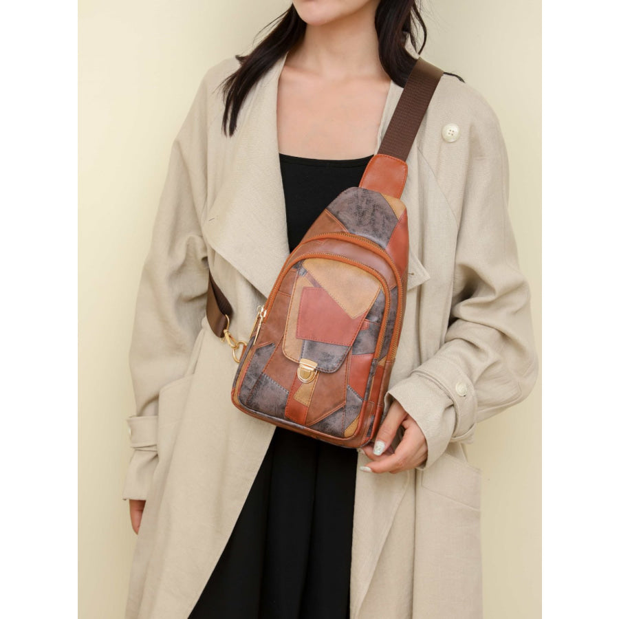 PU Leather Color Block Crossbody Bag Apparel and Accessories