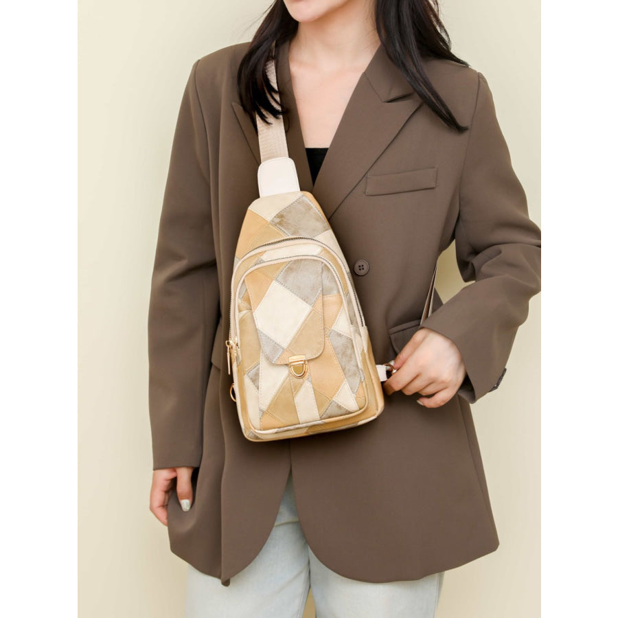 PU Leather Color Block Crossbody Bag Apparel and Accessories