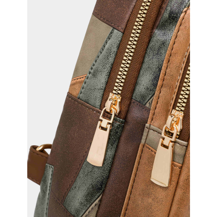 PU Leather Color Block Crossbody Bag Apparel and Accessories