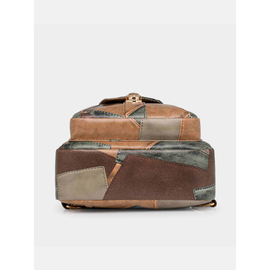 PU Leather Color Block Crossbody Bag Camel / One Size Apparel and Accessories