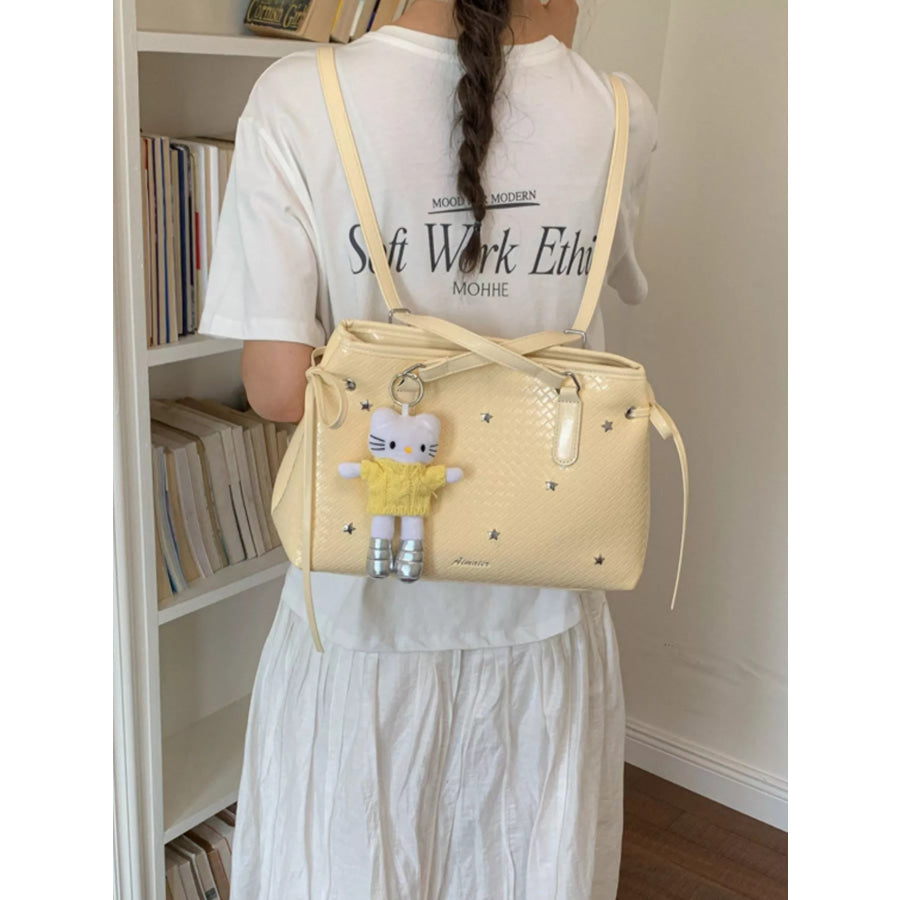 PU Leather Convertible Tote Bag Creamy Yellow / One Size Apparel and Accessories
