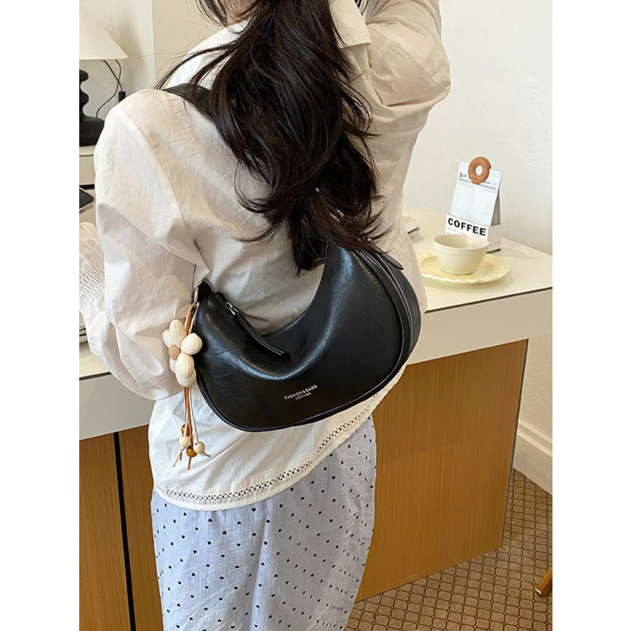 PU Leather Crescent Shoulder Bag Black / One Size Apparel and Accessories