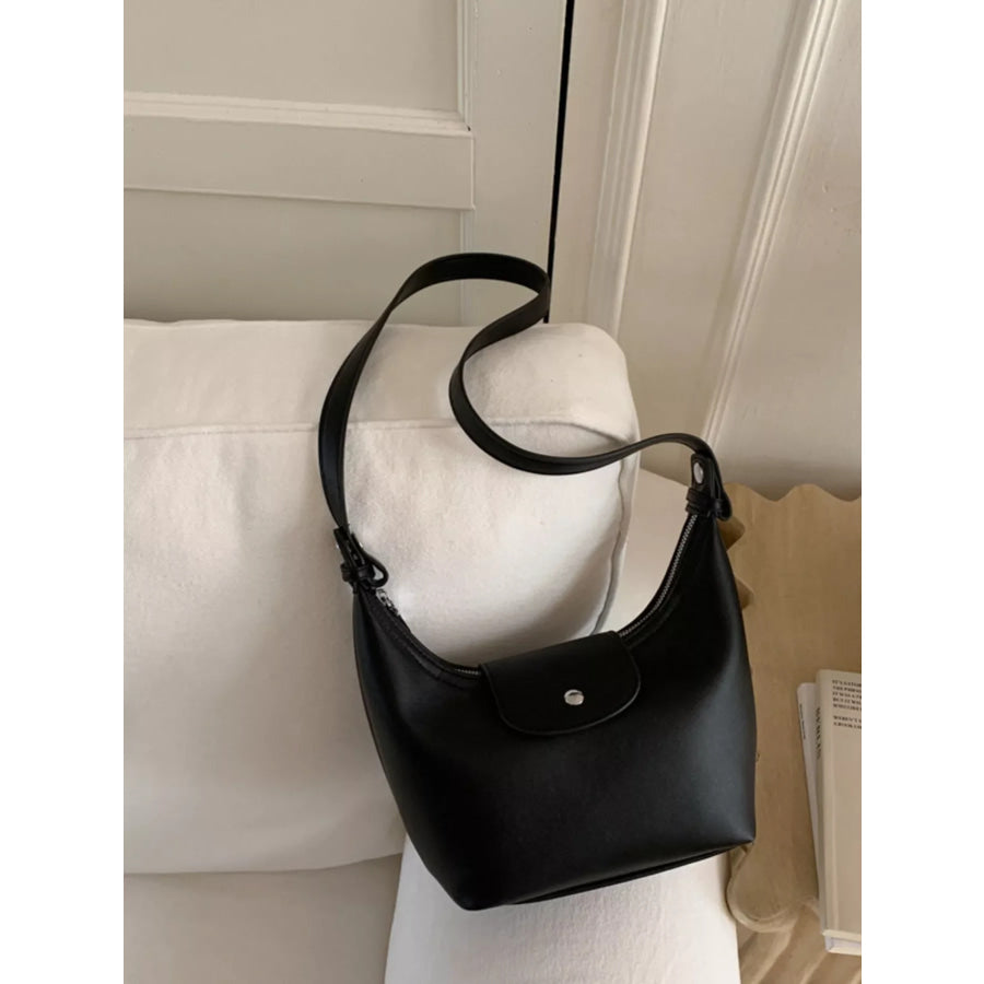 PU Leather Crescent Shoulder Bag Black / One Size Apparel and Accessories