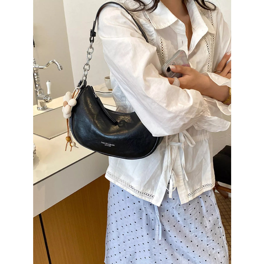 PU Leather Crescent Shoulder Bag Black / One Size Apparel and Accessories