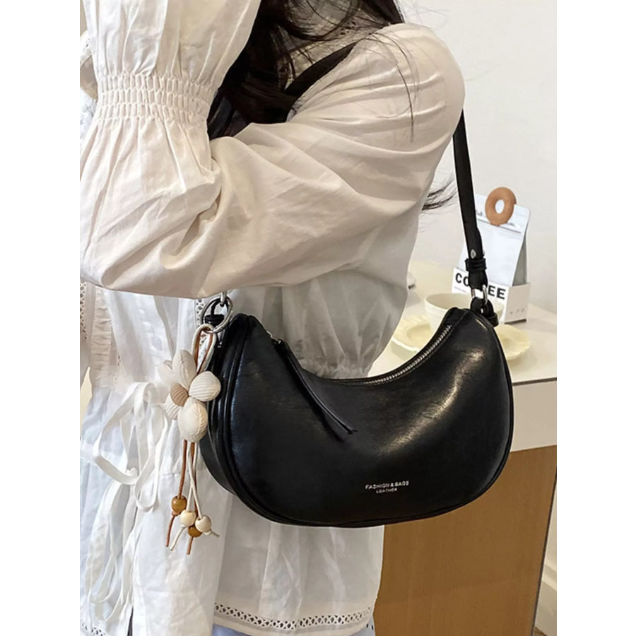 PU Leather Crescent Shoulder Bag Black / One Size Apparel and Accessories