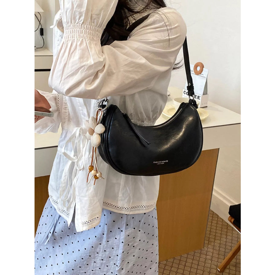 PU Leather Crescent Shoulder Bag Black / One Size Apparel and Accessories
