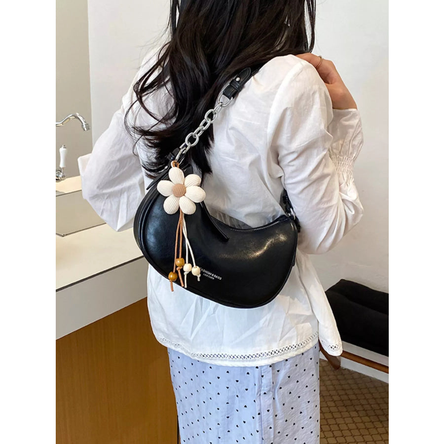 PU Leather Crescent Shoulder Bag Black / One Size Apparel and Accessories