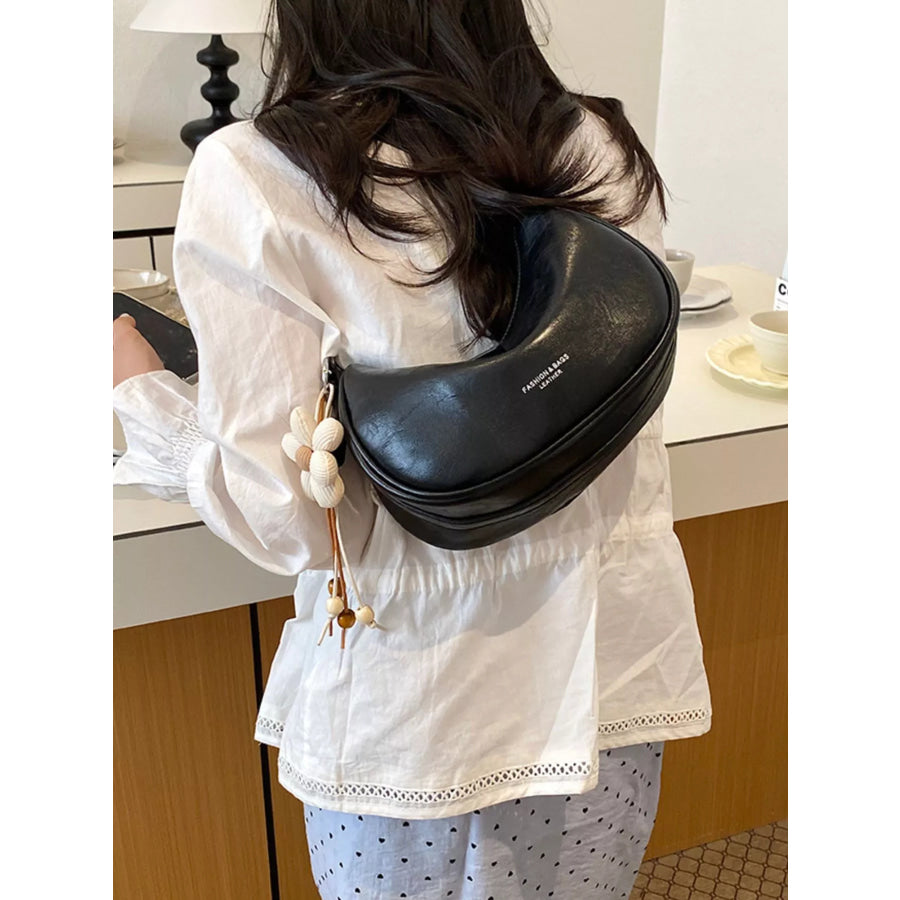 PU Leather Crescent Shoulder Bag Black / One Size Apparel and Accessories