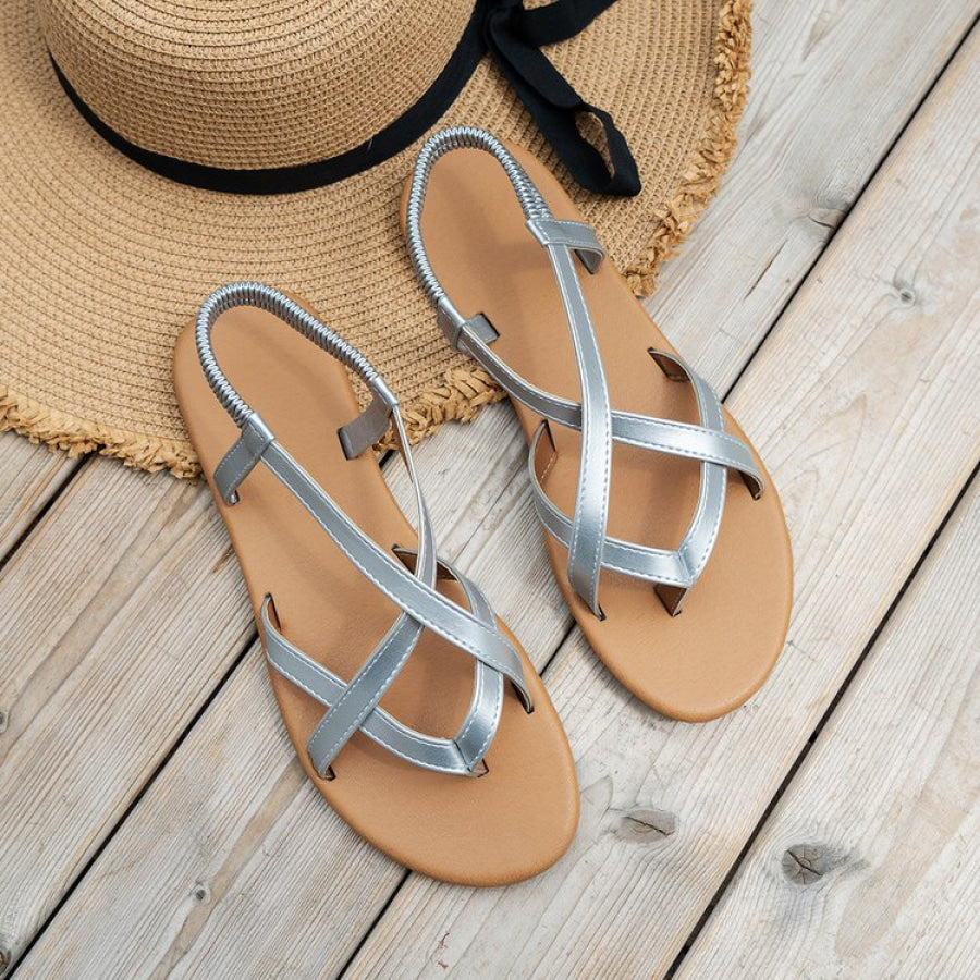 PU Leather Crisscross Flat Sandals Apparel and Accessories