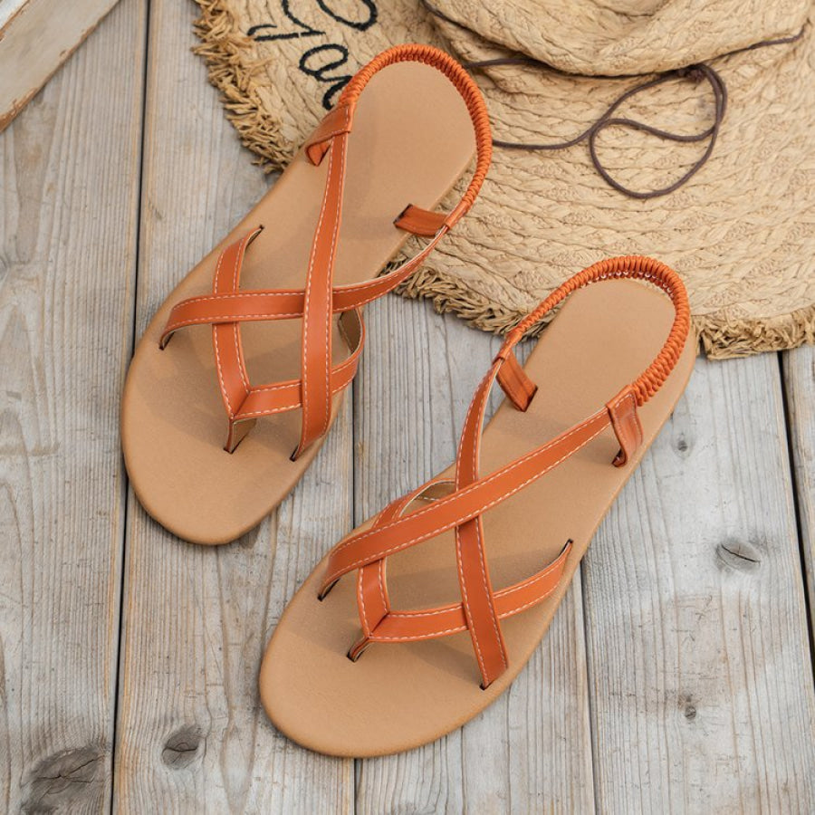 PU Leather Crisscross Flat Sandals Apparel and Accessories