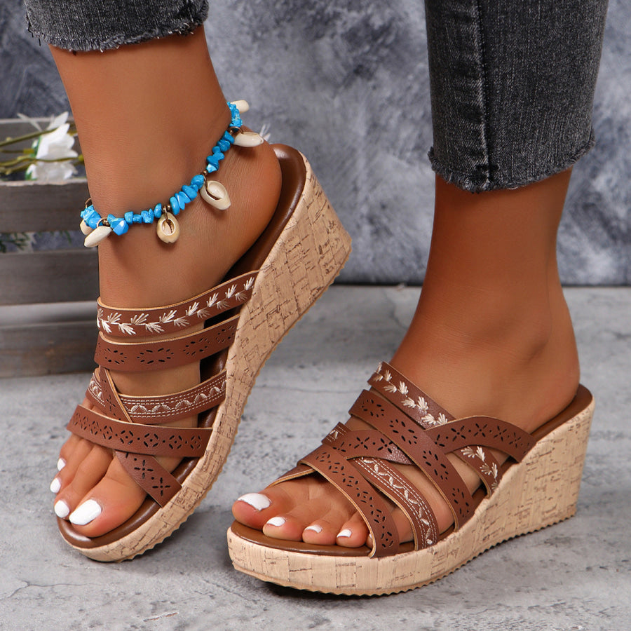 PU Leather Crisscross Wedge Sandals Brown / 35(US4) Apparel and Accessories