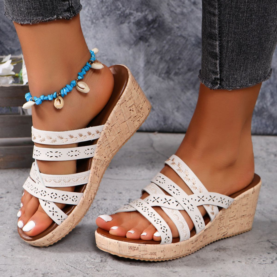 PU Leather Crisscross Wedge Sandals White / 35(US4) Apparel and Accessories