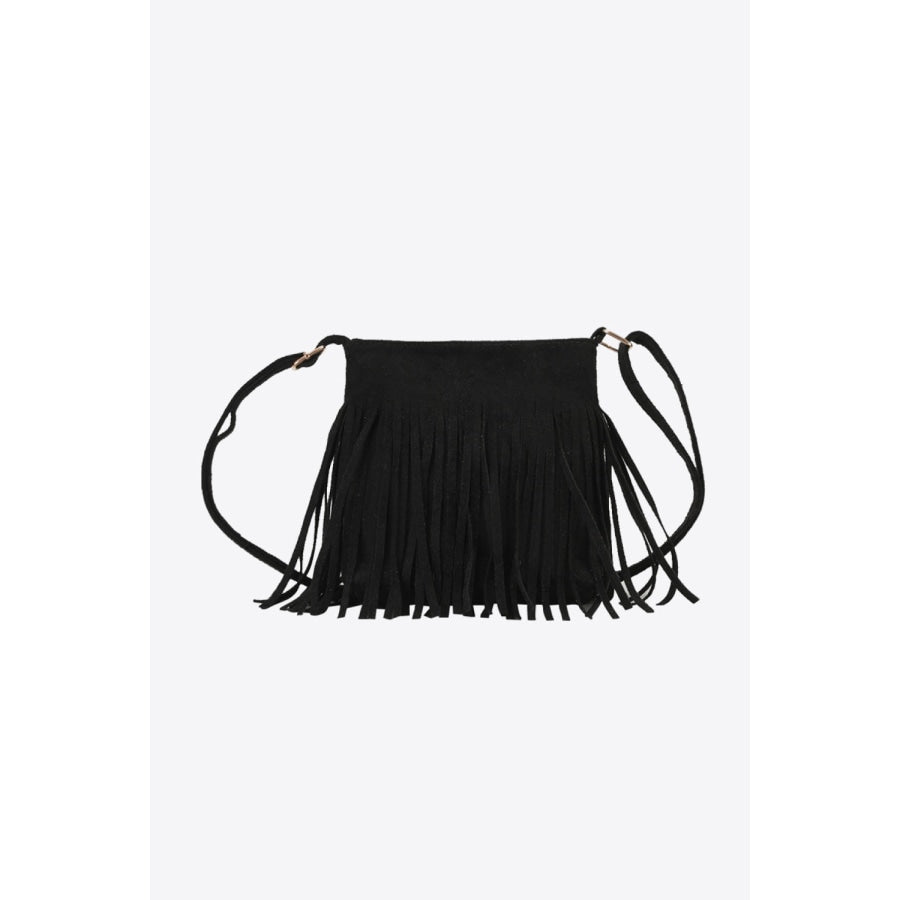 PU Leather Crossbody Bag with Fringe Black / One Size