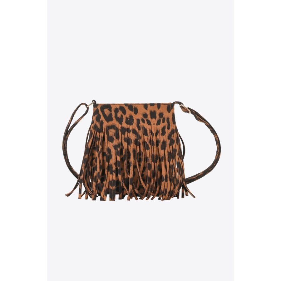 PU Leather Crossbody Bag with Fringe Leopard / One Size
