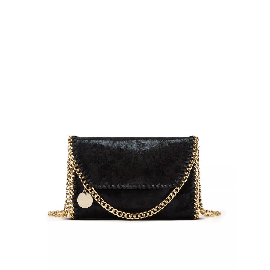PU Leather Crossbody Bag with Gold-Tone Chain Trim Black / onesize Apparel and Accessories