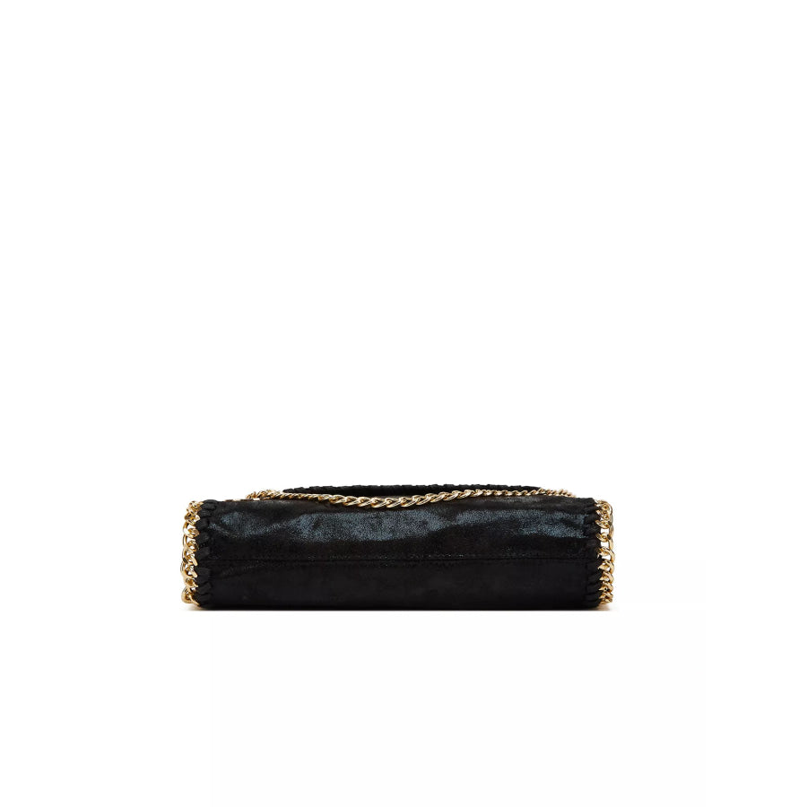 PU Leather Crossbody Bag with Gold-Tone Chain Trim Black / onesize Apparel and Accessories