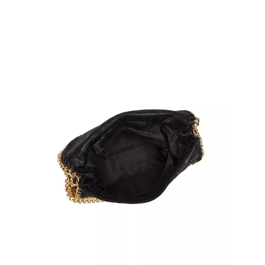 PU Leather Crossbody Bag with Gold-Tone Chain Trim Black / onesize Apparel and Accessories