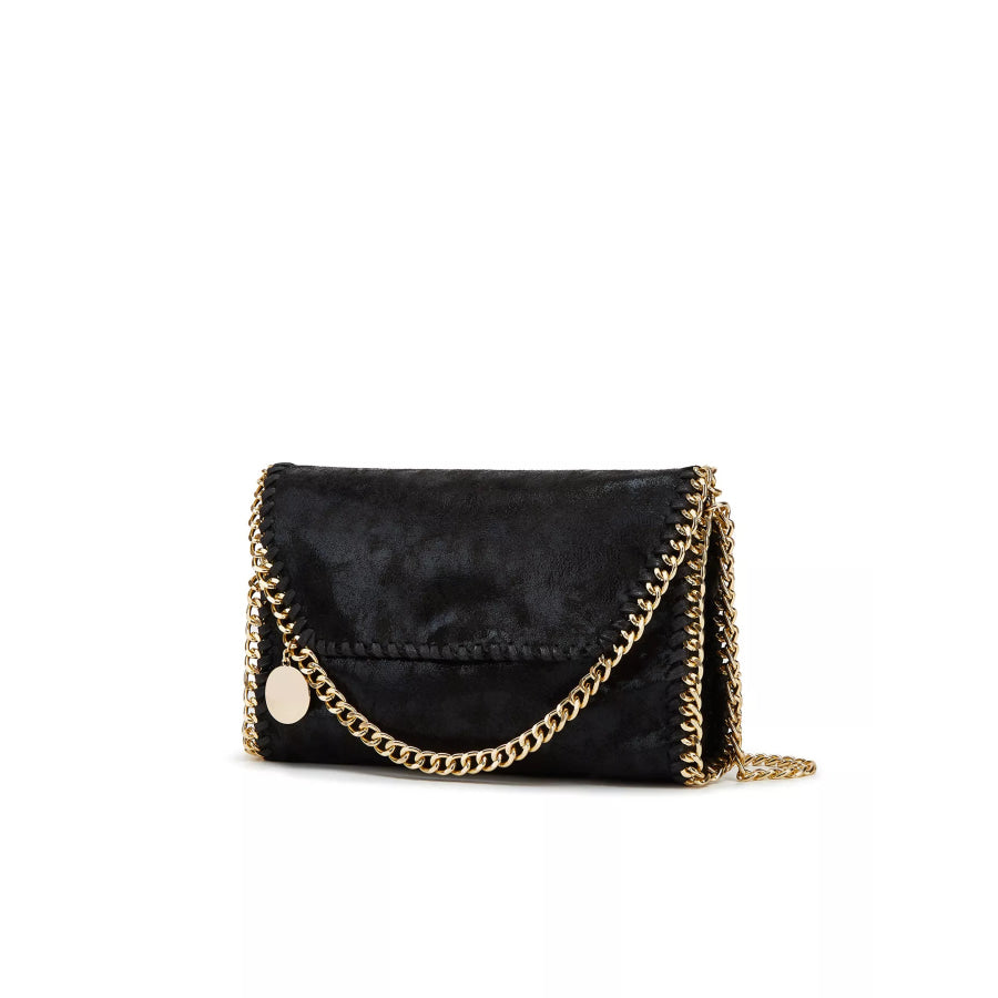 PU Leather Crossbody Bag with Gold-Tone Chain Trim Black / onesize Apparel and Accessories