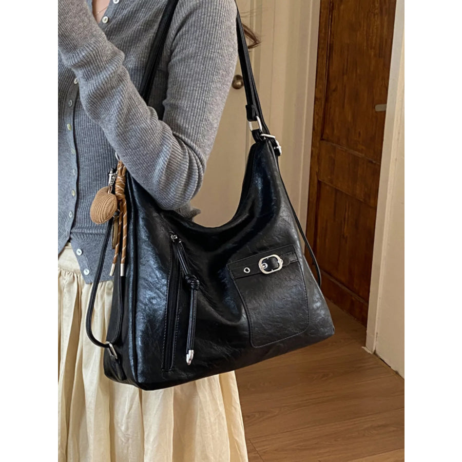 PU Leather Crossbody Bag with Heart Charm Apparel and Accessories