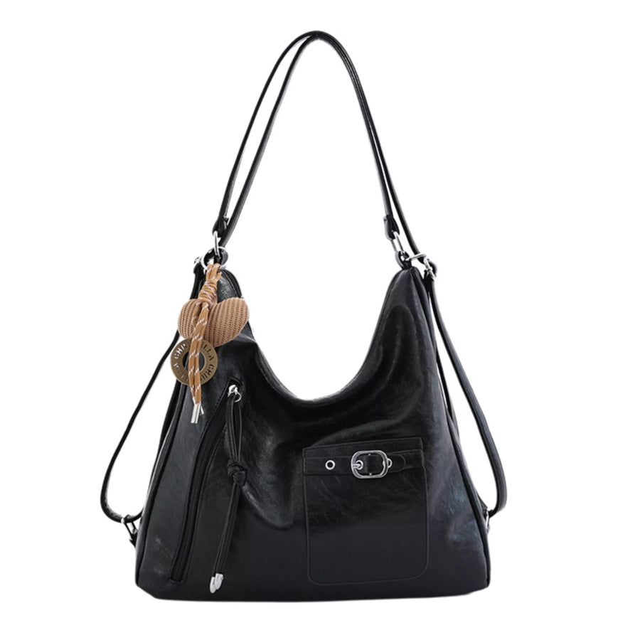 PU Leather Crossbody Bag with Heart Charm Apparel and Accessories