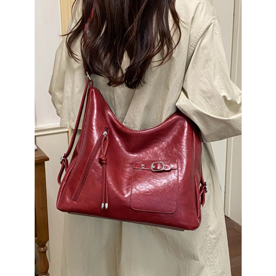 PU Leather Crossbody Bag with Heart Charm Apparel and Accessories