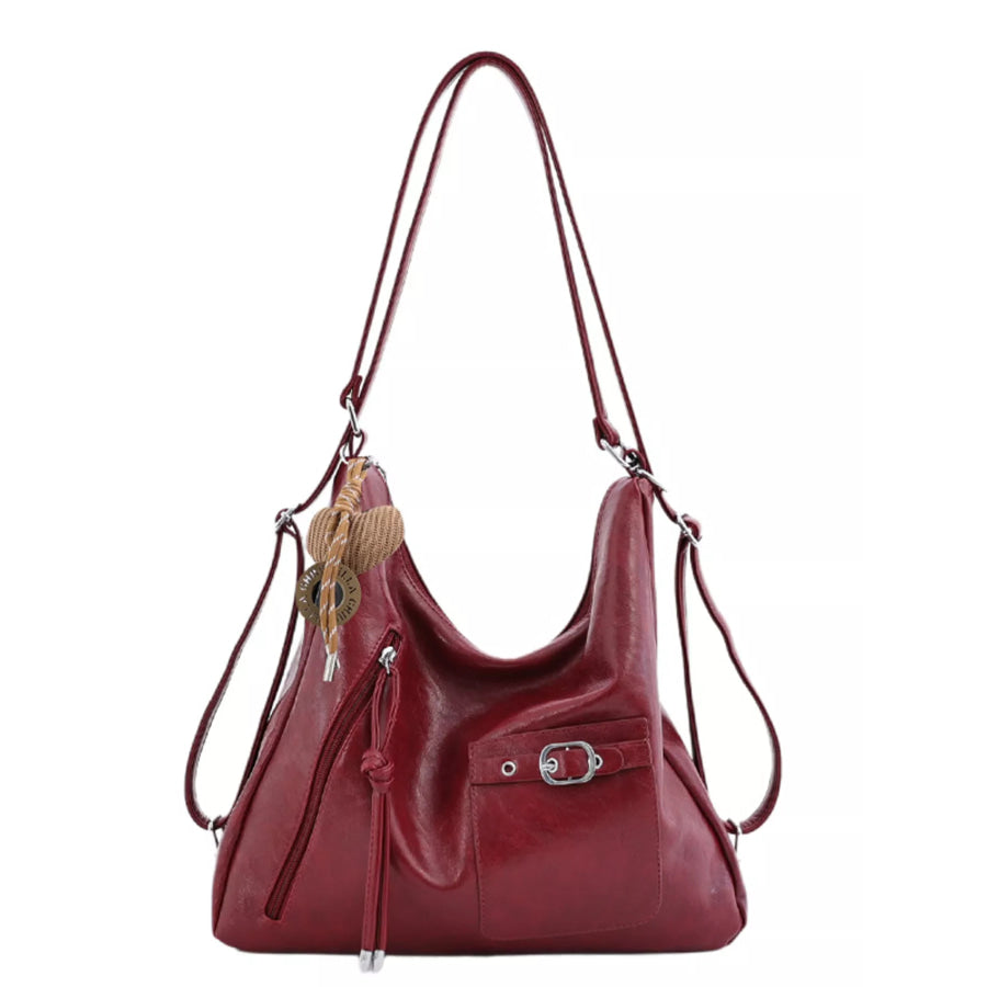 PU Leather Crossbody Bag with Heart Charm Apparel and Accessories