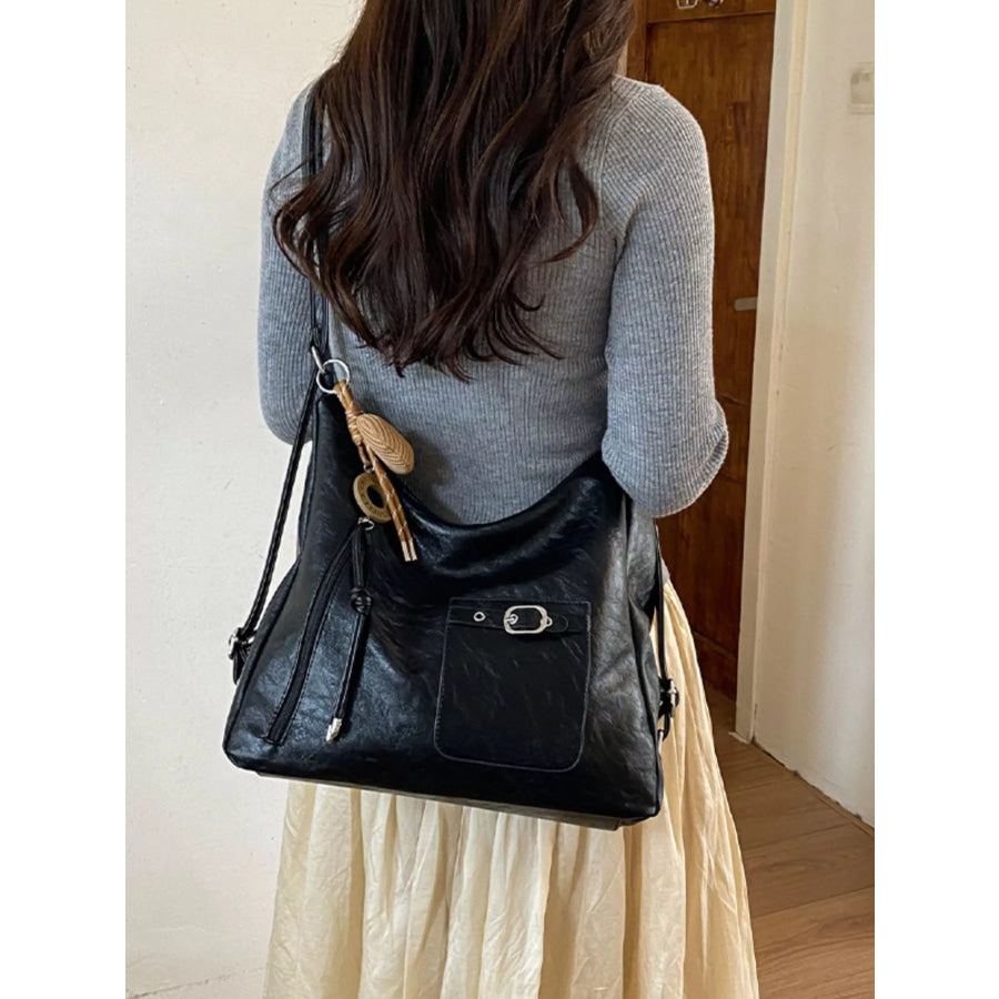 PU Leather Crossbody Bag with Heart Charm Black / onesize Apparel and Accessories