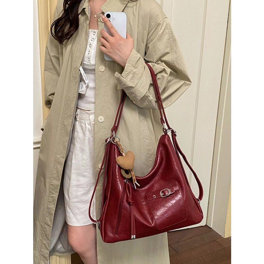 PU Leather Crossbody Bag with Heart Charm Red / onesize Apparel and Accessories