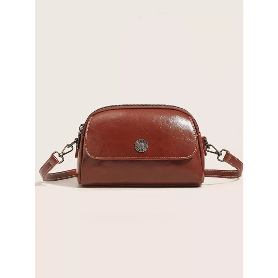 PU Leather Crossbody Bag with Metal Emblem Detail Brown / onesize Apparel and Accessories