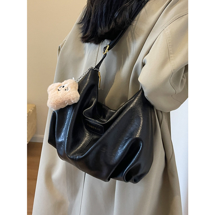 PU Leather Crossbody Bag with Plush Charm Apparel and Accessories