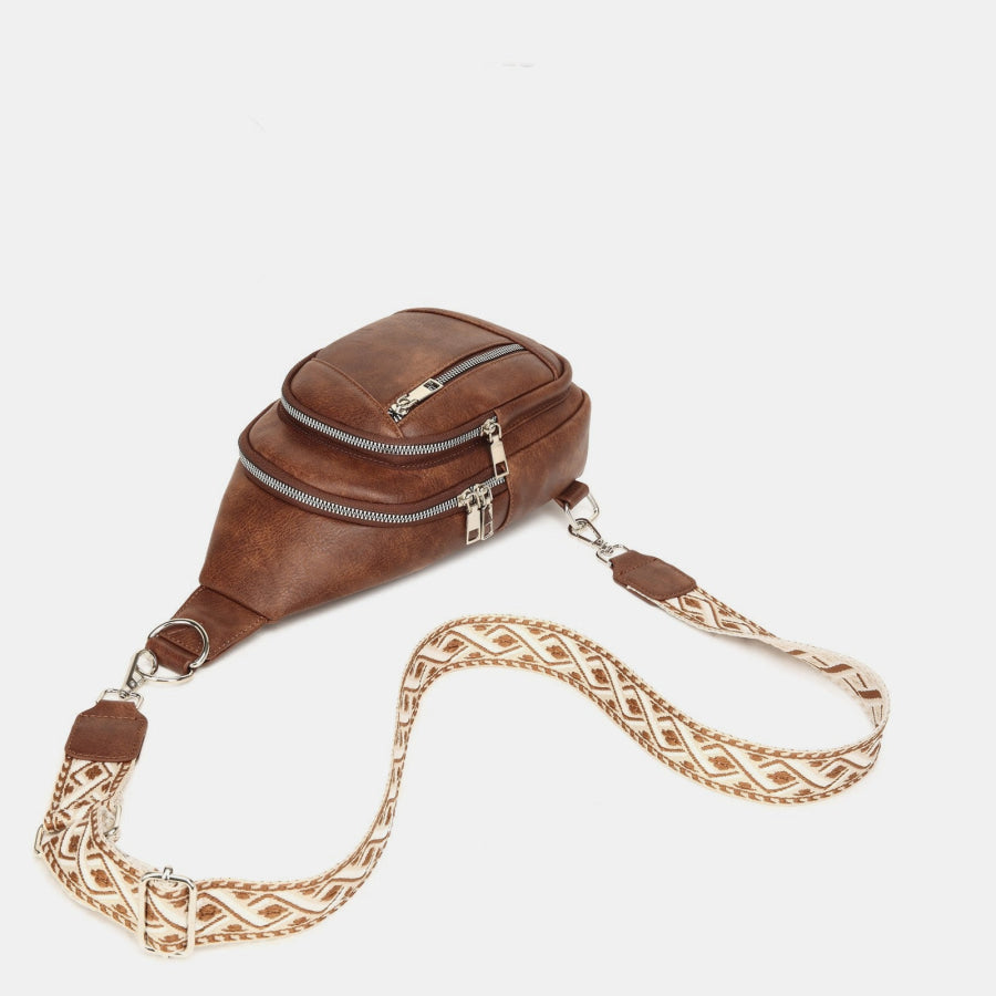 PU Leather Crossbody Bag with Two Detachable Strap Apparel and Accessories