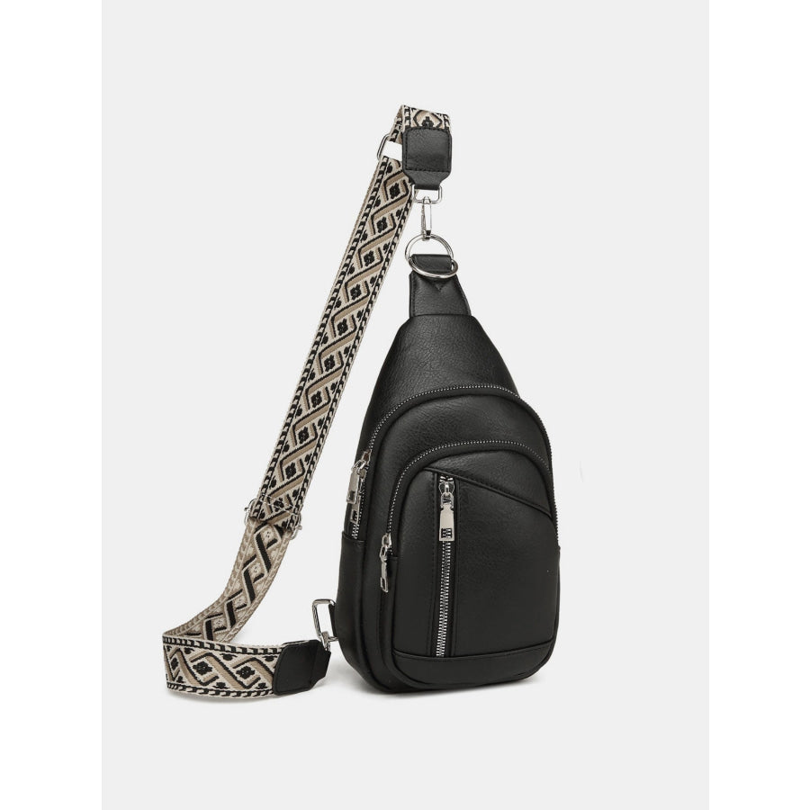 PU Leather Crossbody Bag with Two Detachable Strap Black / One Size Apparel and Accessories