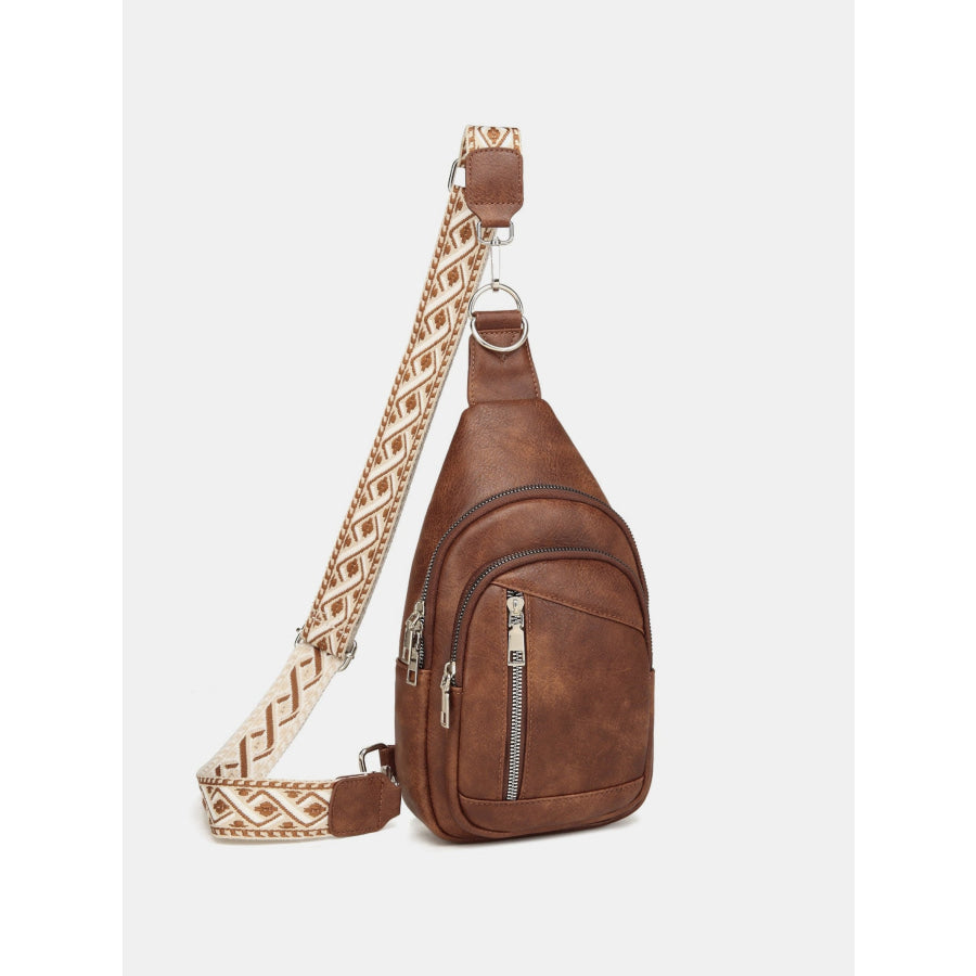 PU Leather Crossbody Bag with Two Detachable Strap Brown / One Size Apparel and Accessories