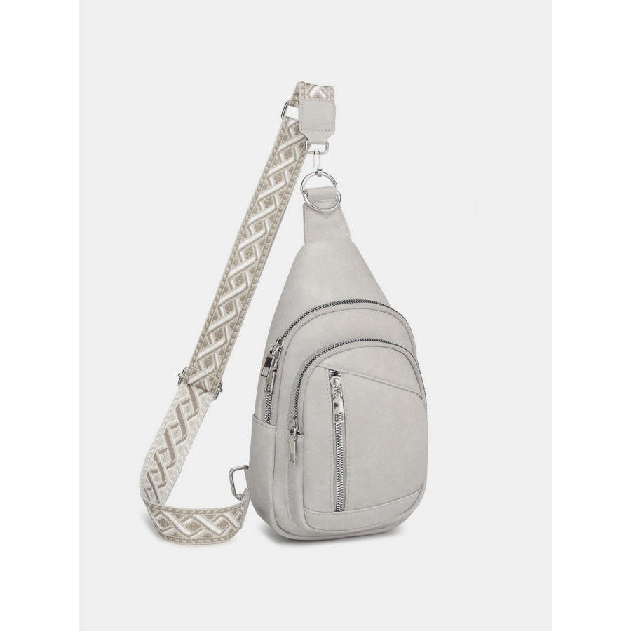 PU Leather Crossbody Bag with Two Detachable Strap Light Gray / One Size Apparel and Accessories