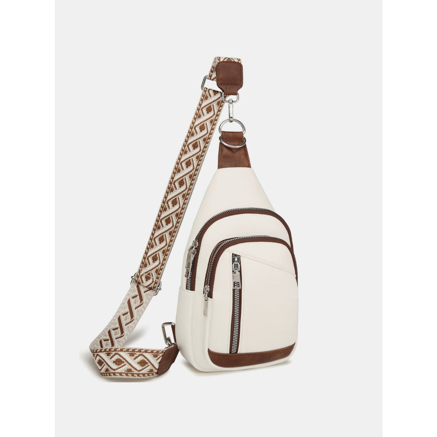 PU Leather Crossbody Bag with Two Detachable Strap White / One Size Apparel and Accessories