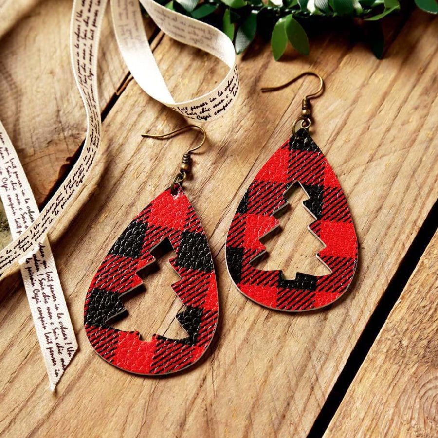 PU Leather Cutout Christmas Tree Earrings Apparel and Accessories