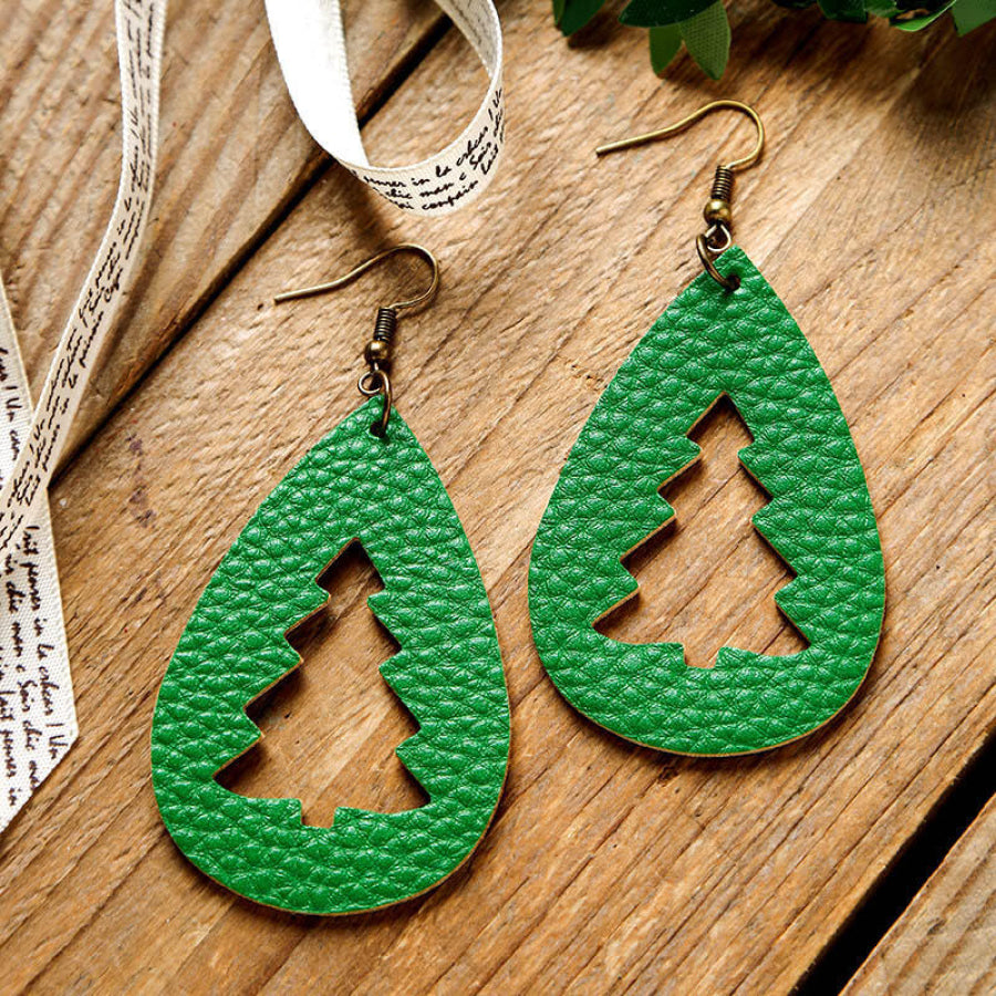 PU Leather Cutout Christmas Tree Earrings Green / One Size Apparel and Accessories