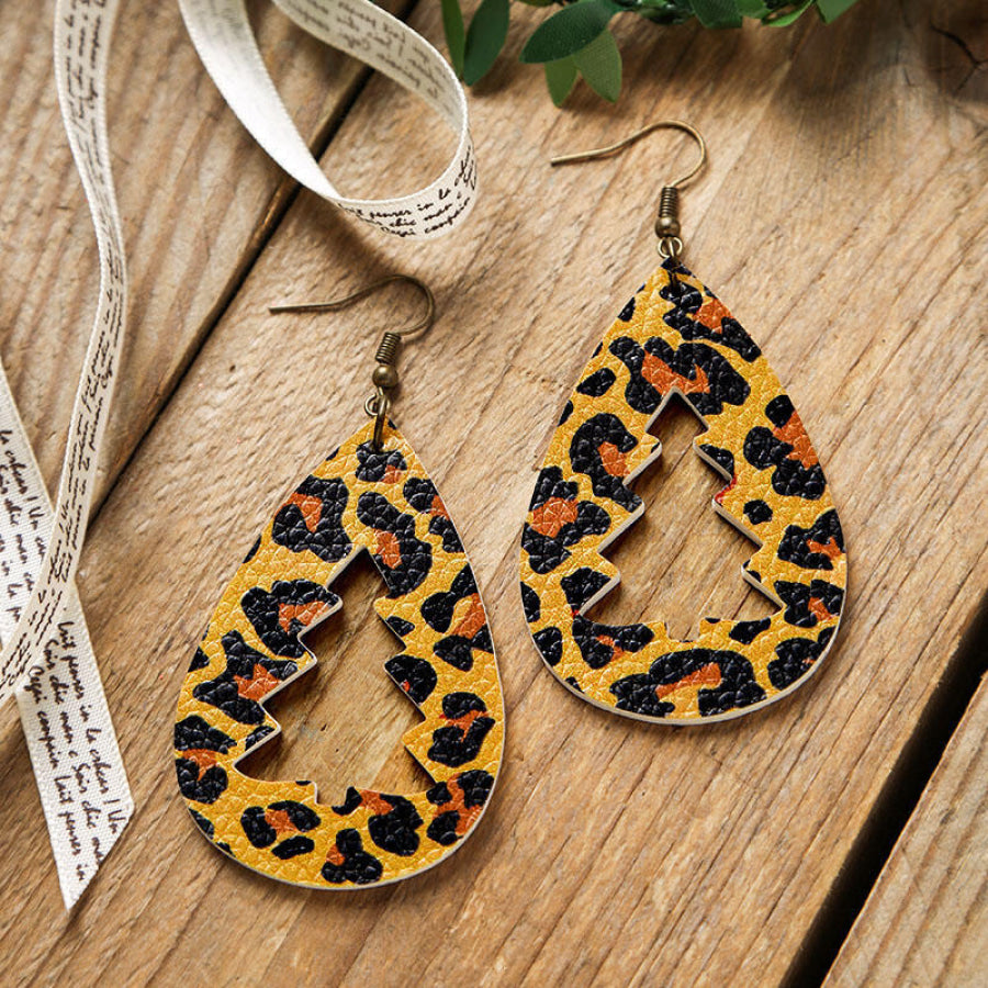 PU Leather Cutout Christmas Tree Earrings Leopard / One Size Apparel and Accessories