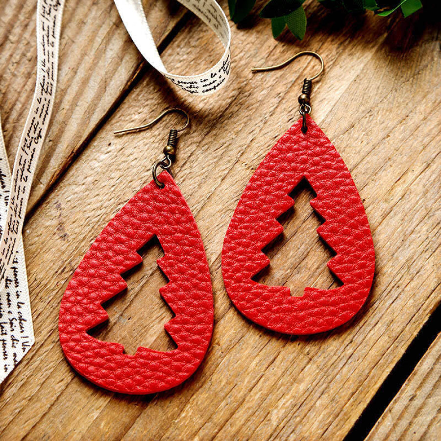 PU Leather Cutout Christmas Tree Earrings Red / One Size Apparel and Accessories