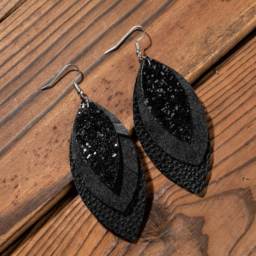 PU Leather Drop Earrings Black / One Size